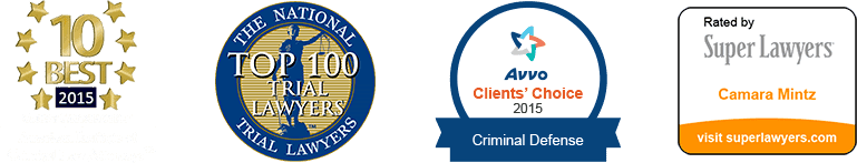 10 Best Client Satisfaction 2015 award, Top 100 Trial Lawyers award, Avvo Clients' Choice award 2015, Rated by Super Lawyers award